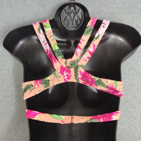 Tori Praver Sz S Seafoam Swimwear Pink Floral Halter Bikini Top High Neck Smock - Picture 8 of 10